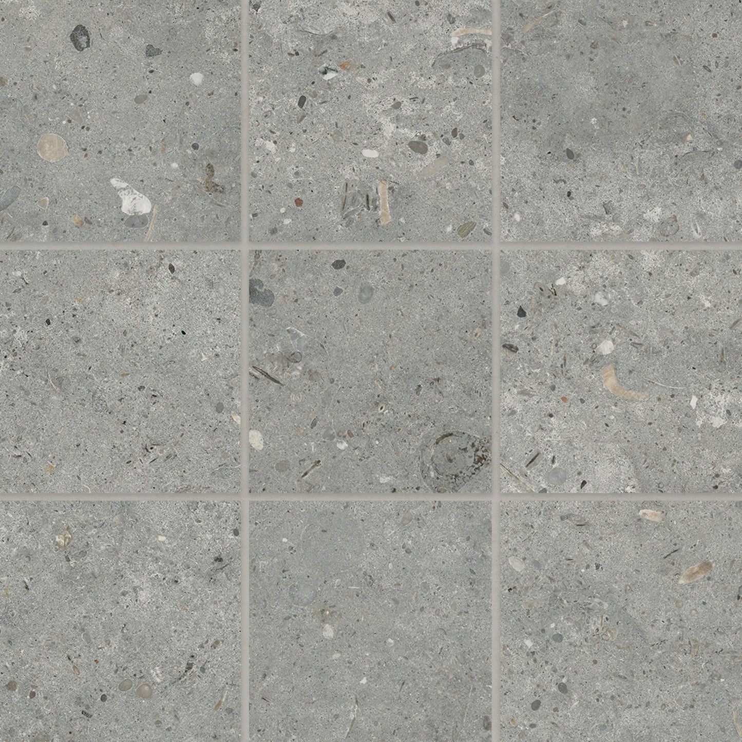 Bedrosians Poetry Stone Collection Grey (4" x 4" Pieces) 12" x 12" Matte Porcelain Mosaic Tile