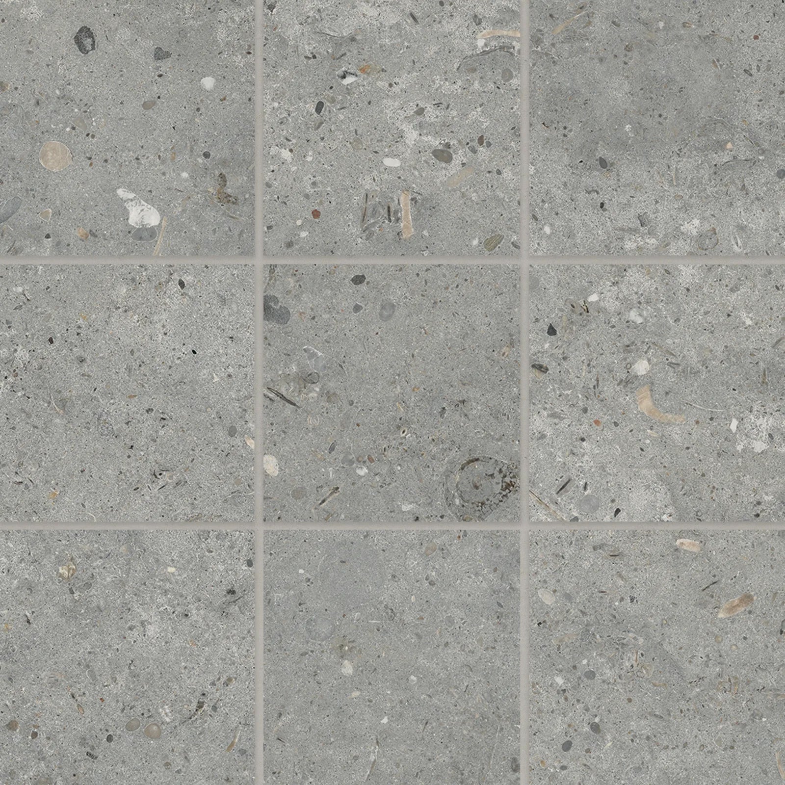 Bedrosians Poetry Stone Collection Grey (4" x 4" Pieces) 12" x 12" Matte Porcelain Mosaic Tile