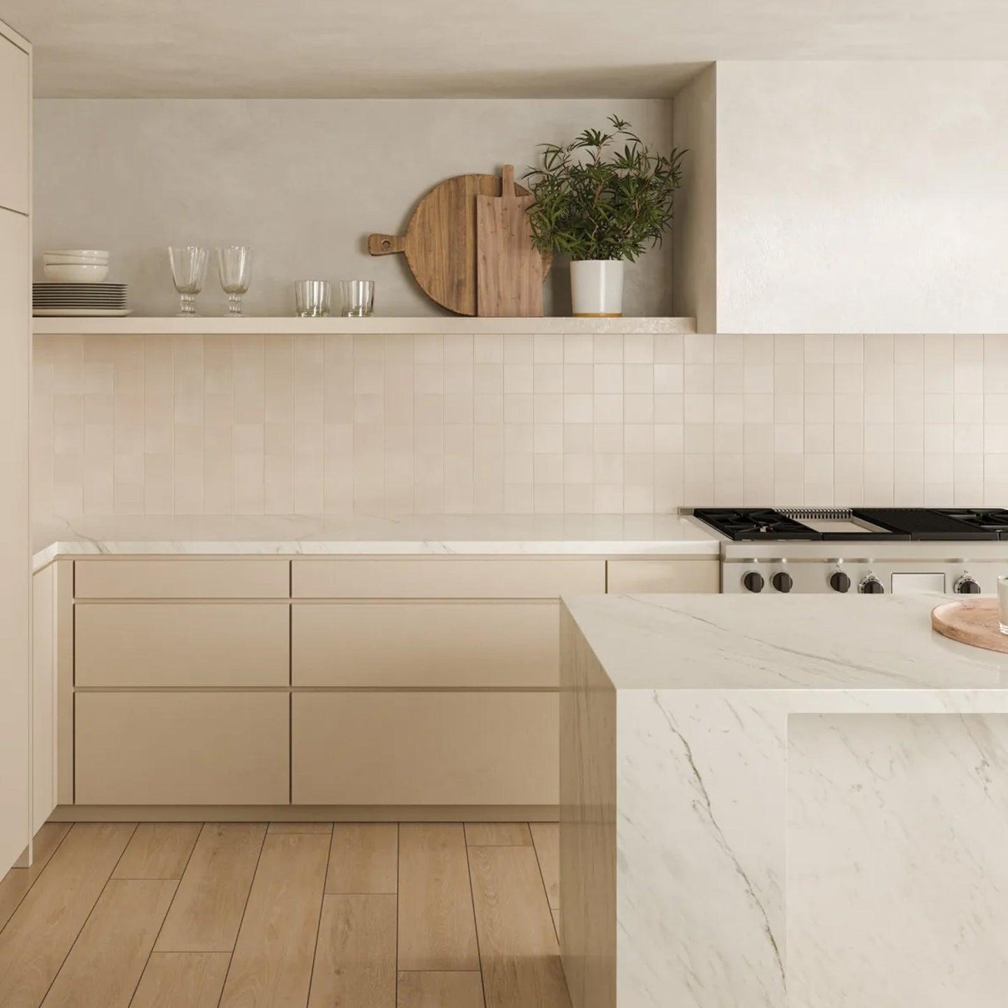 Bedrosians Sahara Collection White (4" x 4" Pieces) 11.75" x 11.75" Matte Porcelain Mosaic Tile