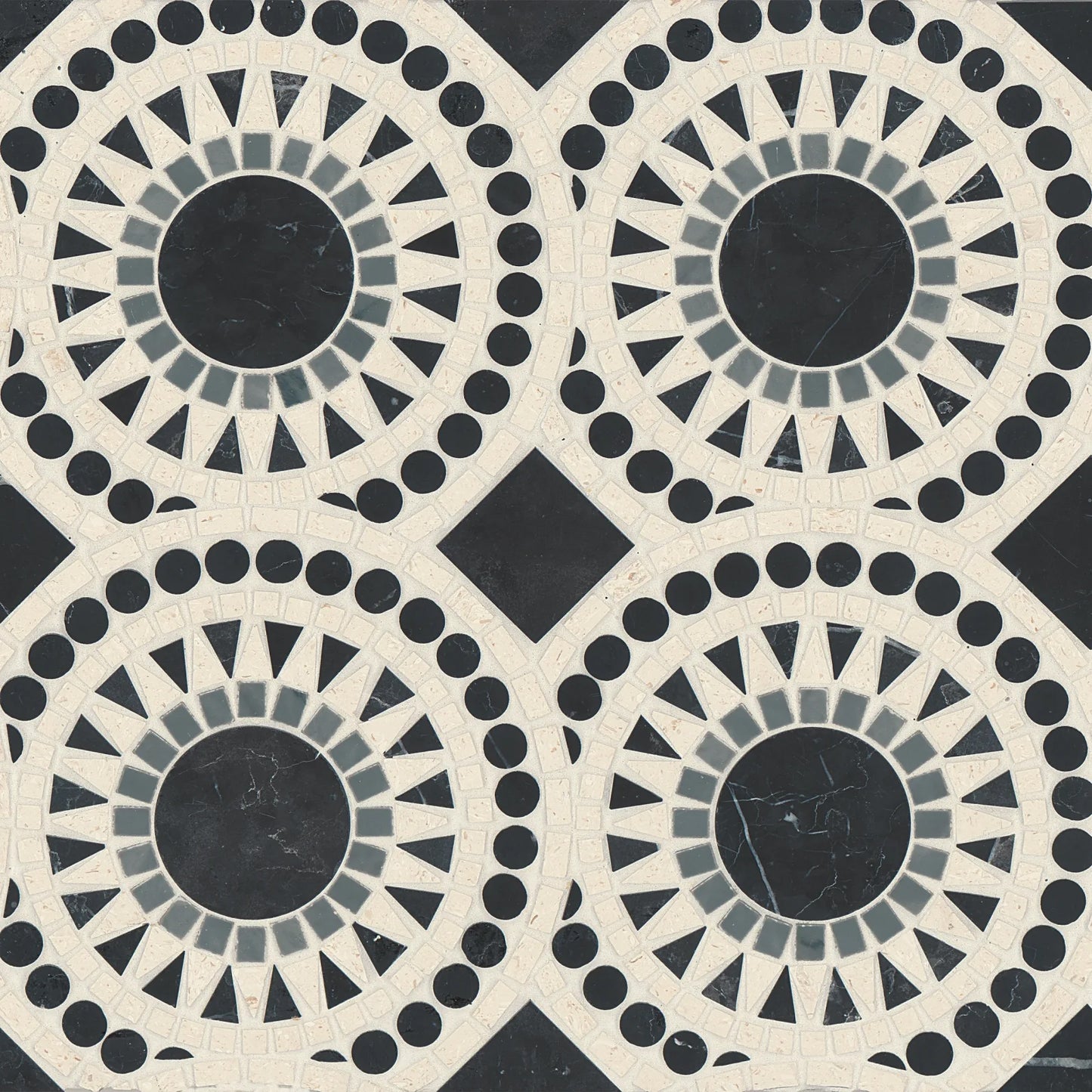 Bedrosians Solis Collection Bardiglio & Myra Beige 14.25" x 14.25" Honed Marble Mosaic Tile