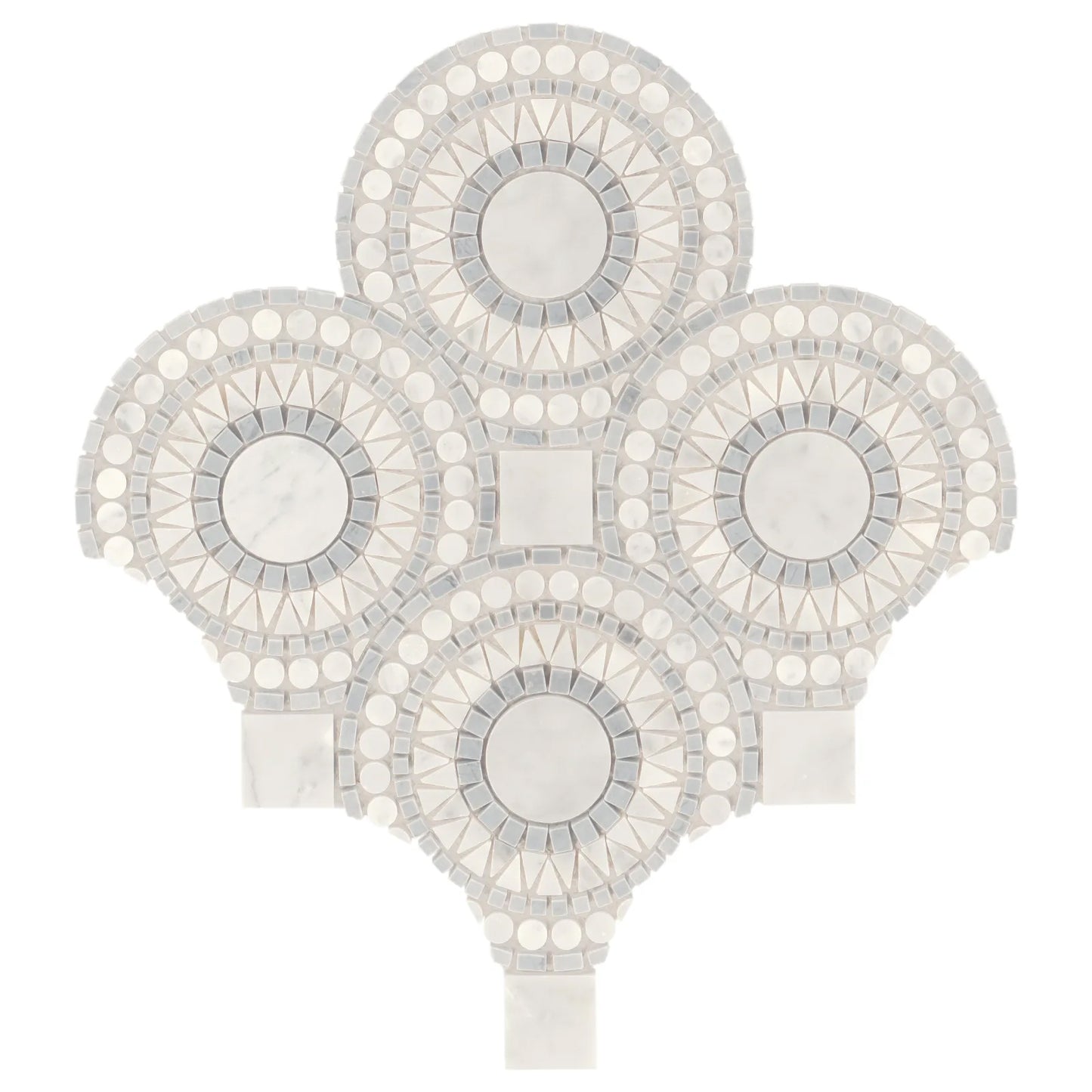Bedrosians Solis Collection White Carrara & Bardiglio 14.25" x 14.25" Honed Marble Mosaic Tile