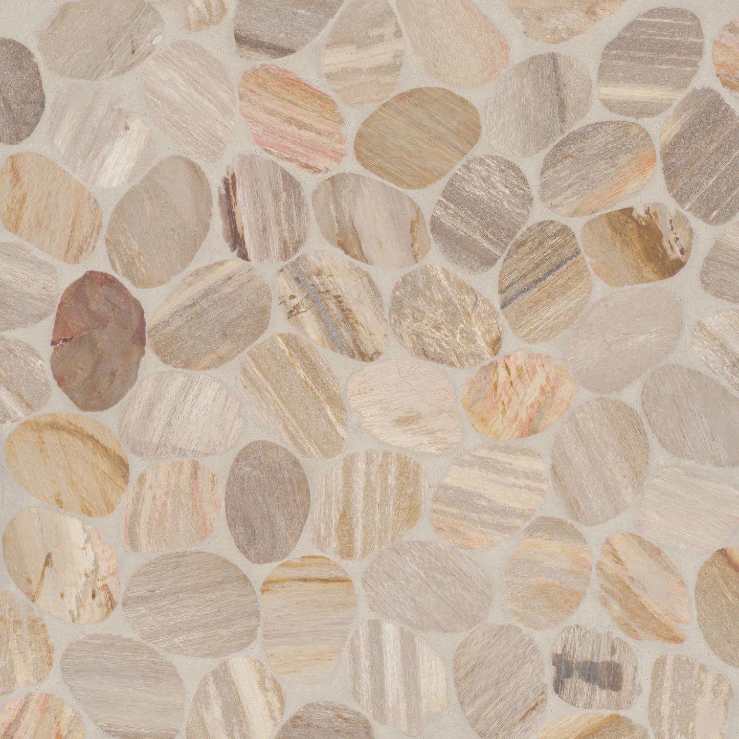 Bedrosians Waterbrook Collection Fossil Wood (Medium) 12" x 12" Pebble Rock Mosaic Tile