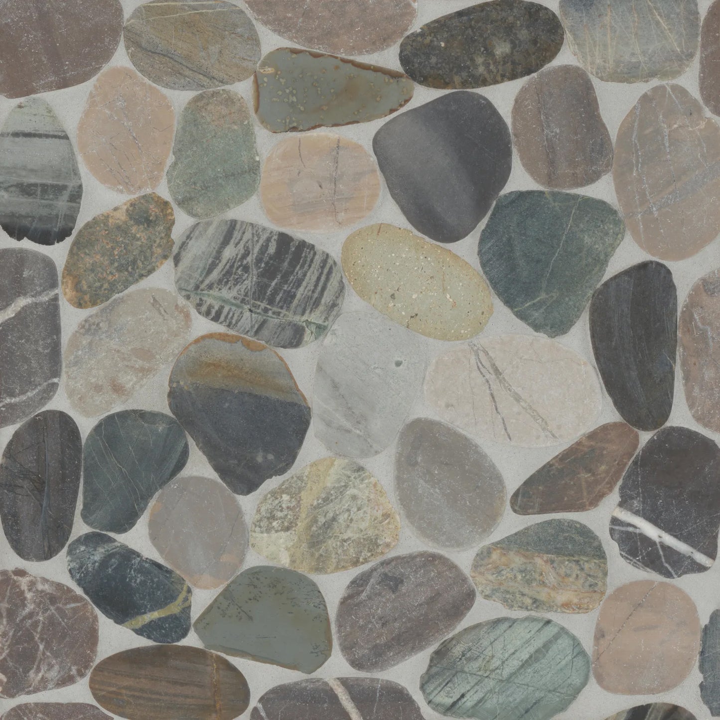 Bedrosians Waterbrook Collection Grey Mix (Jumbo) 12" x 12" Pebble Rock Mosaic Tile