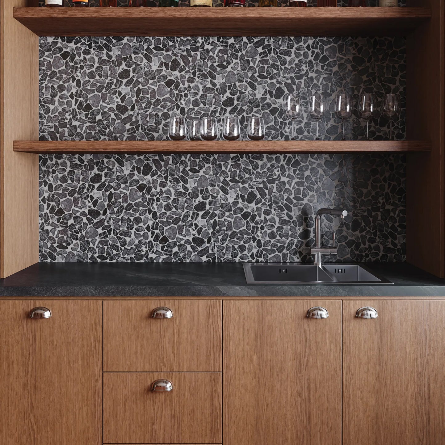 Bedrosians Waterbrook Collection Rosso Levanto (Medium) 12" x 12" Pebble Rock Mosaic Tile