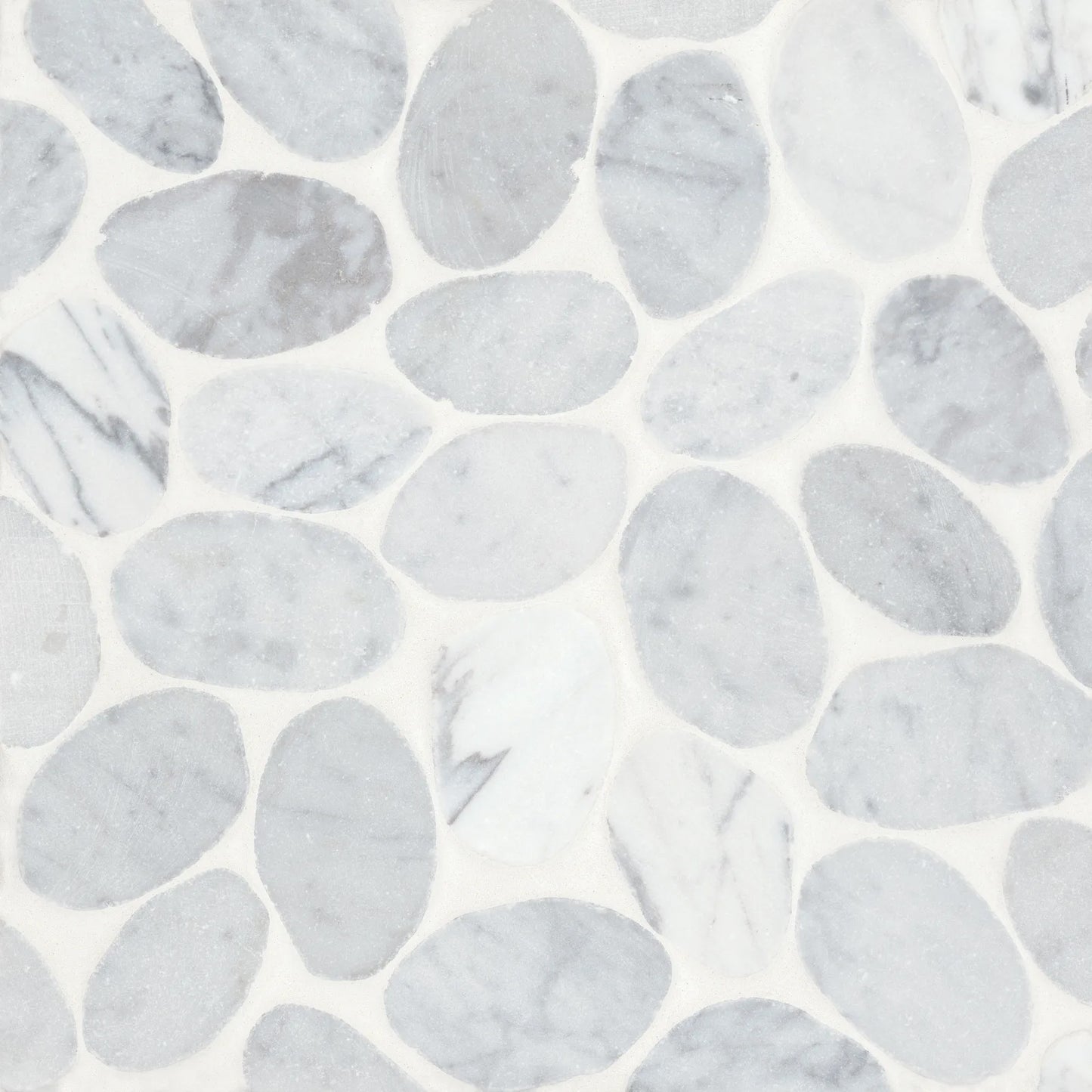 Bedrosians Waterbrook Collection White Carrara (Jumbo) 12" x 12" Pebble Rock Mosaic Tile