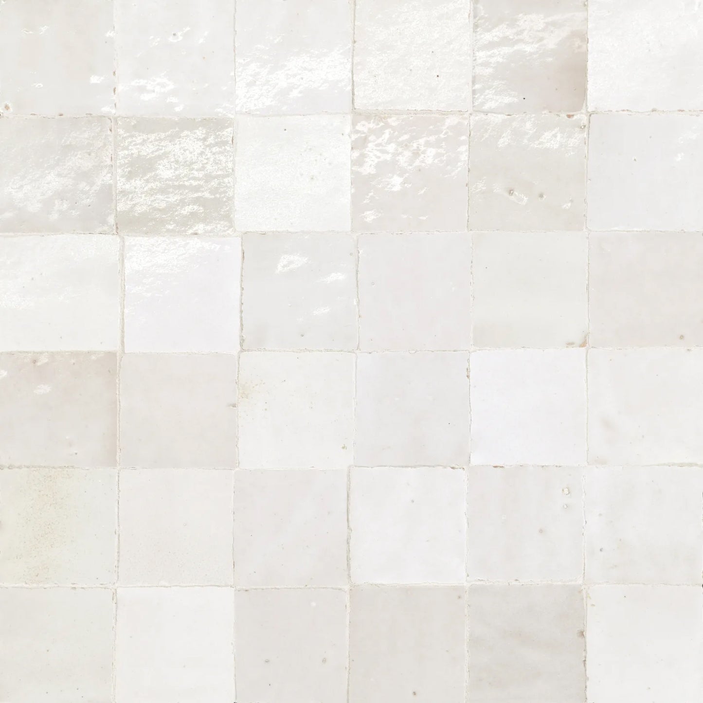 Bedrosians Zagora Collection Blanc (2" x 2" Square Pieces) 12" x 12" Glossy Zellige Ceramic Mosaic Tile