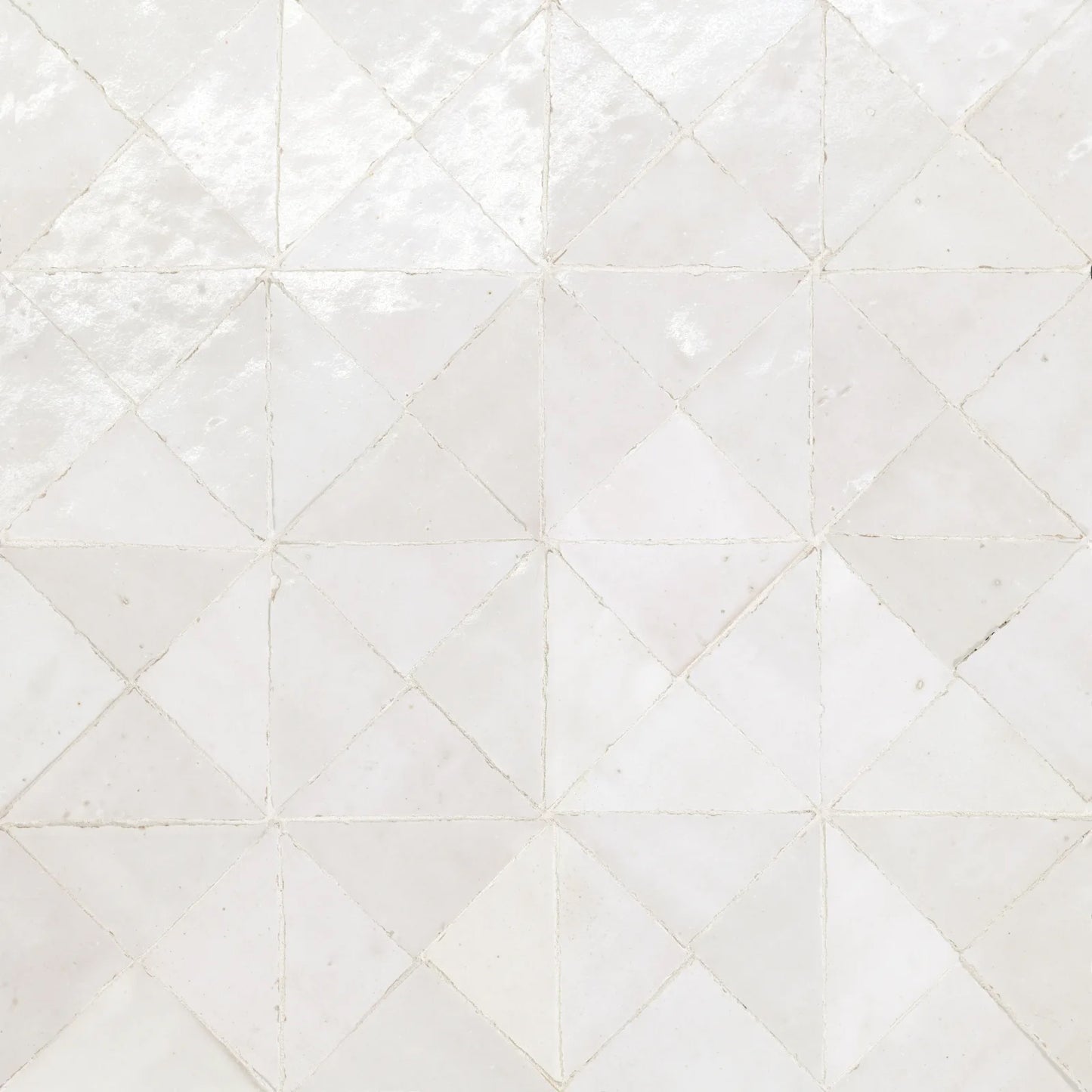 Bedrosians Zagora Collection Blanc (3" x 1.5" Triangle Pieces) 12" x 12" Glossy Zellige Ceramic Mosaic Tile