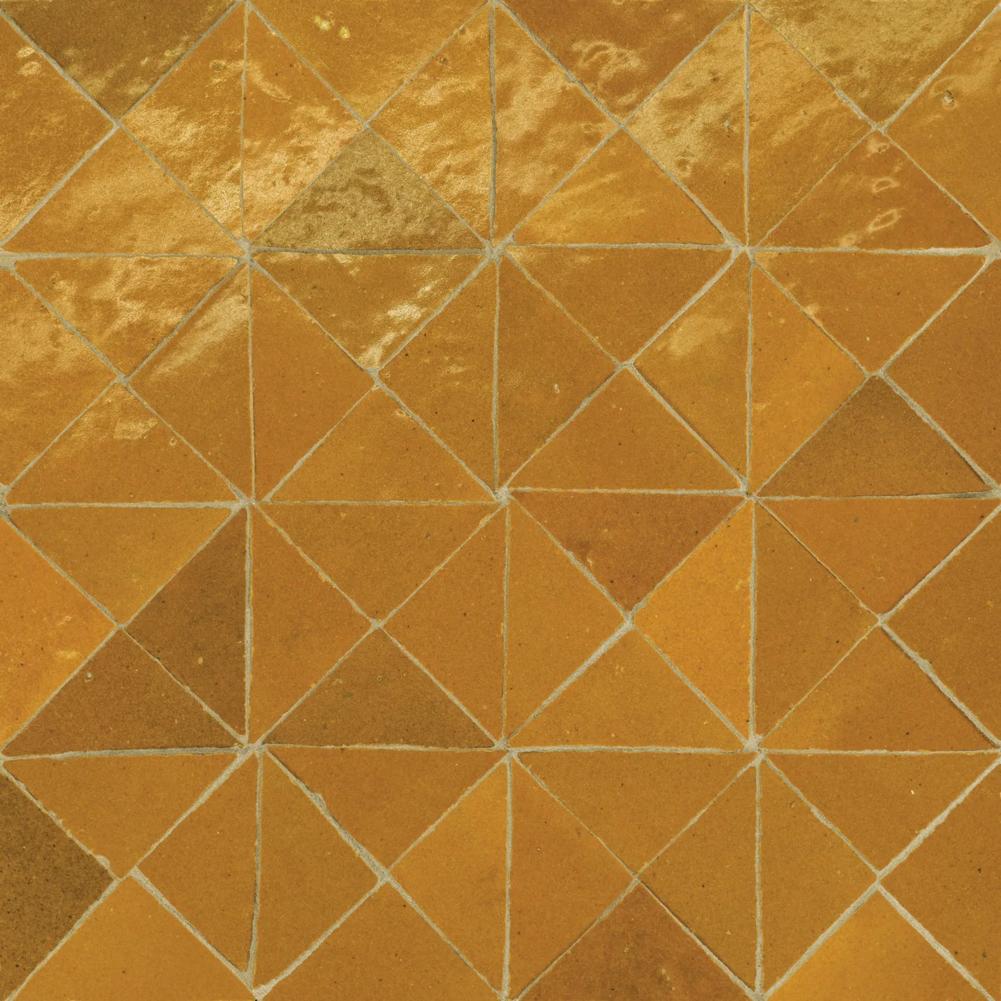 Bedrosians Zagora Collection Caramel (3" x 1.5" Triangle Pieces) 12" x 12" Glossy Zellige Ceramic Mosaic Tile