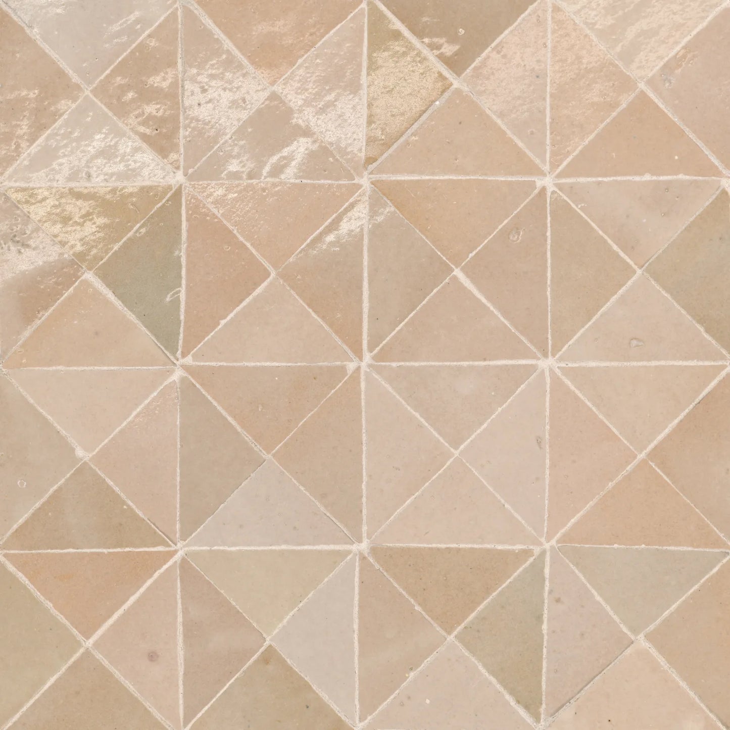 Bedrosians Zagora Collection Ivoire (3" x 1.5" Triangle Pieces) 12" x 12" Glossy Zellige Ceramic Mosaic Tile