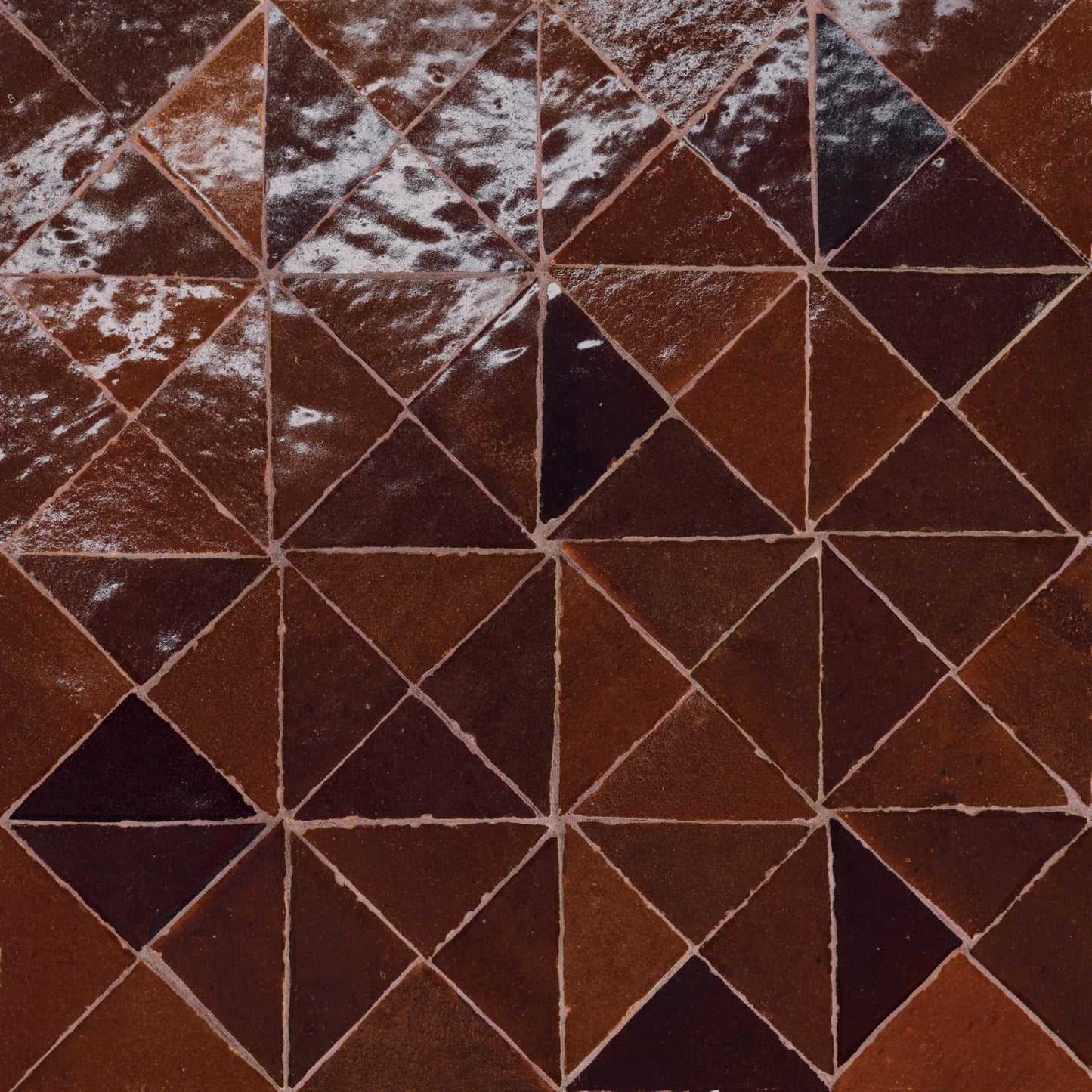 Bedrosians Zagora Collection Maroon (3" x 1.5" Triangle Pieces) 12" x 12" Glossy Zellige Ceramic Mosaic Tile