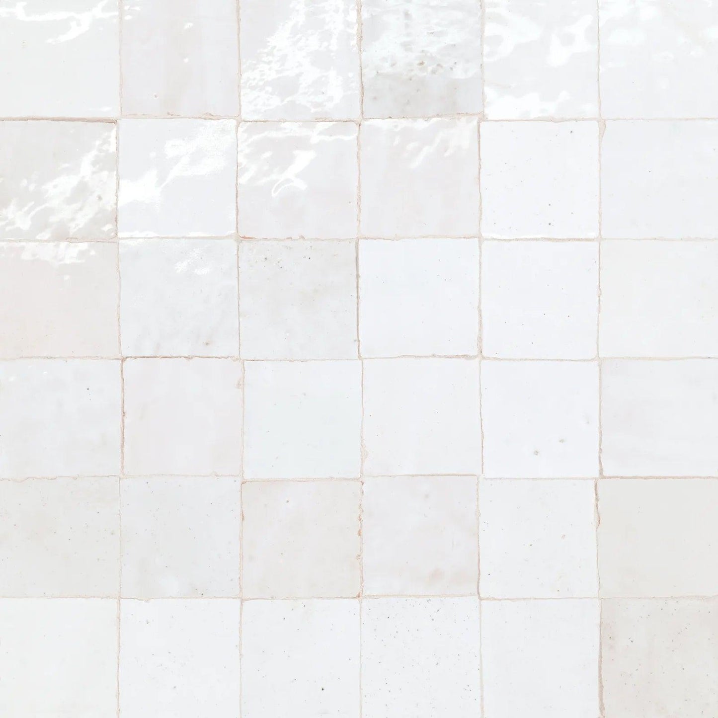 Bedrosians Zagora Collection Neige Blanc (2" x 2" Square Pieces) 12" x 12" Glossy Zellige Ceramic Mosaic Tile