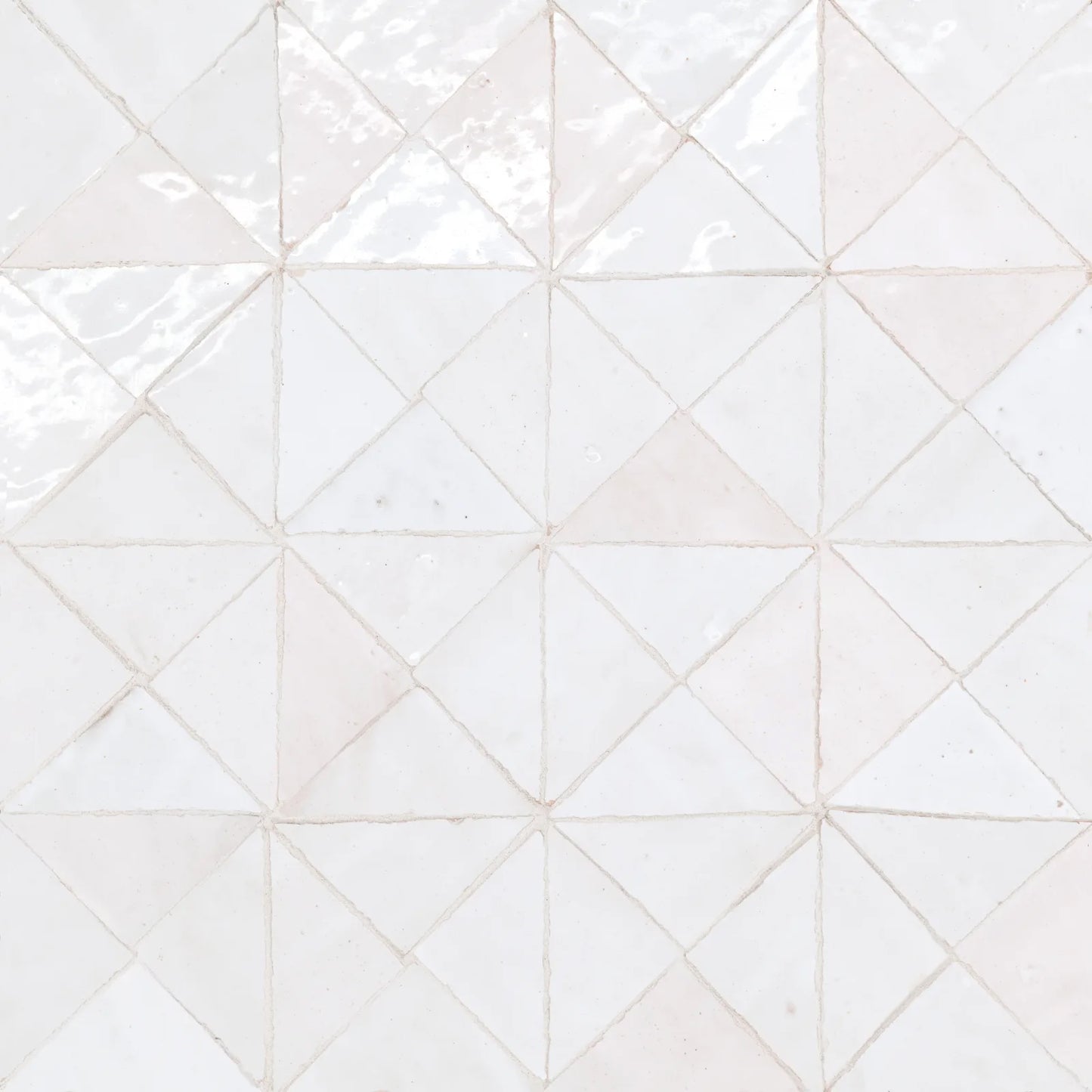 Bedrosians Zagora Collection Neige Blanc (3" x 1.5" Triangle Pieces) 12" x 12" Glossy Zellige Ceramic Mosaic Tile