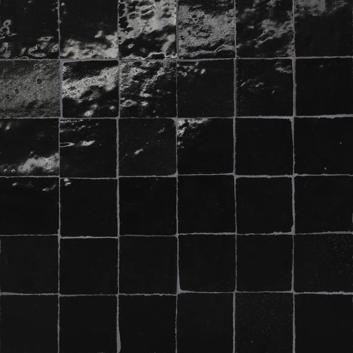 Bedrosians Zagora Collection Nero (2" x 2" Square Pieces) 12" x 12" Glossy Zellige Ceramic Mosaic Tile