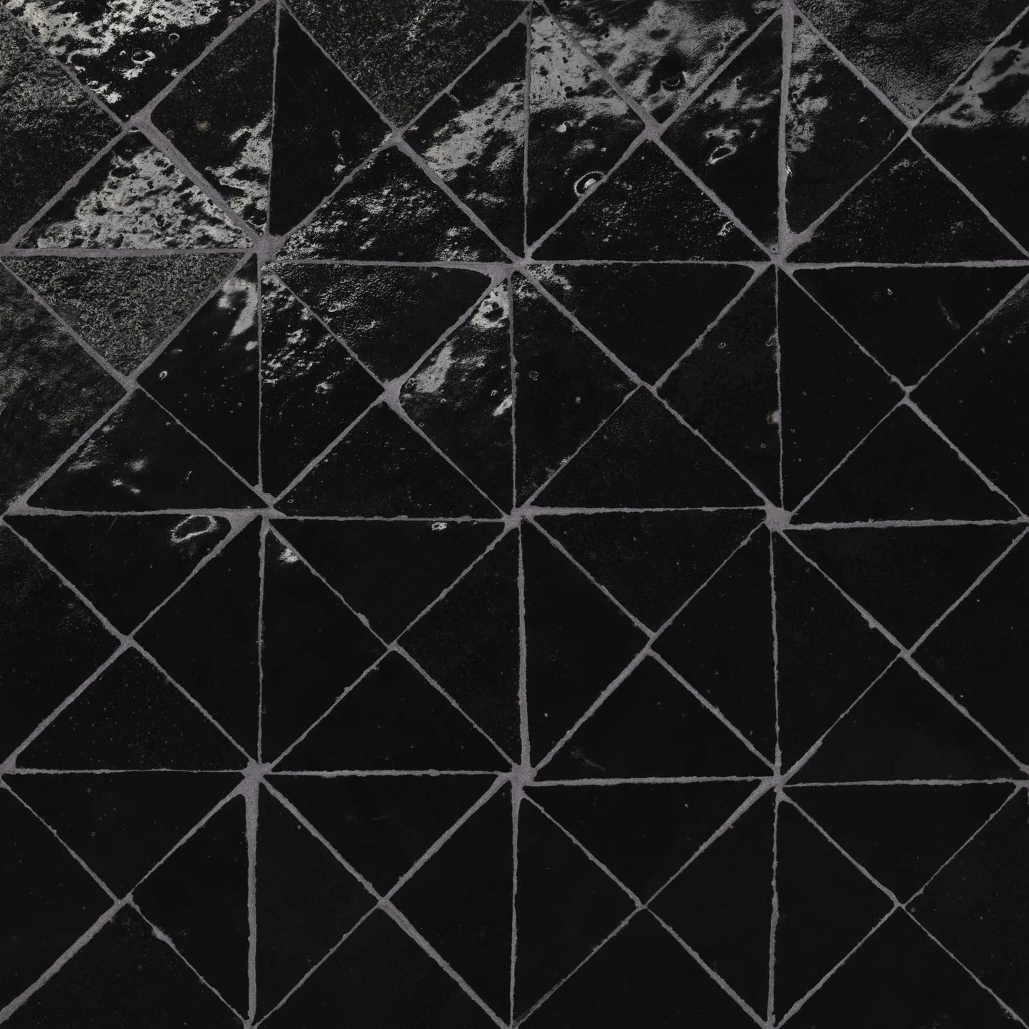 Bedrosians Zagora Collection Nero (3" x 1.5" Triangle Pieces) 12" x 12" Glossy Zellige Ceramic Mosaic Tile