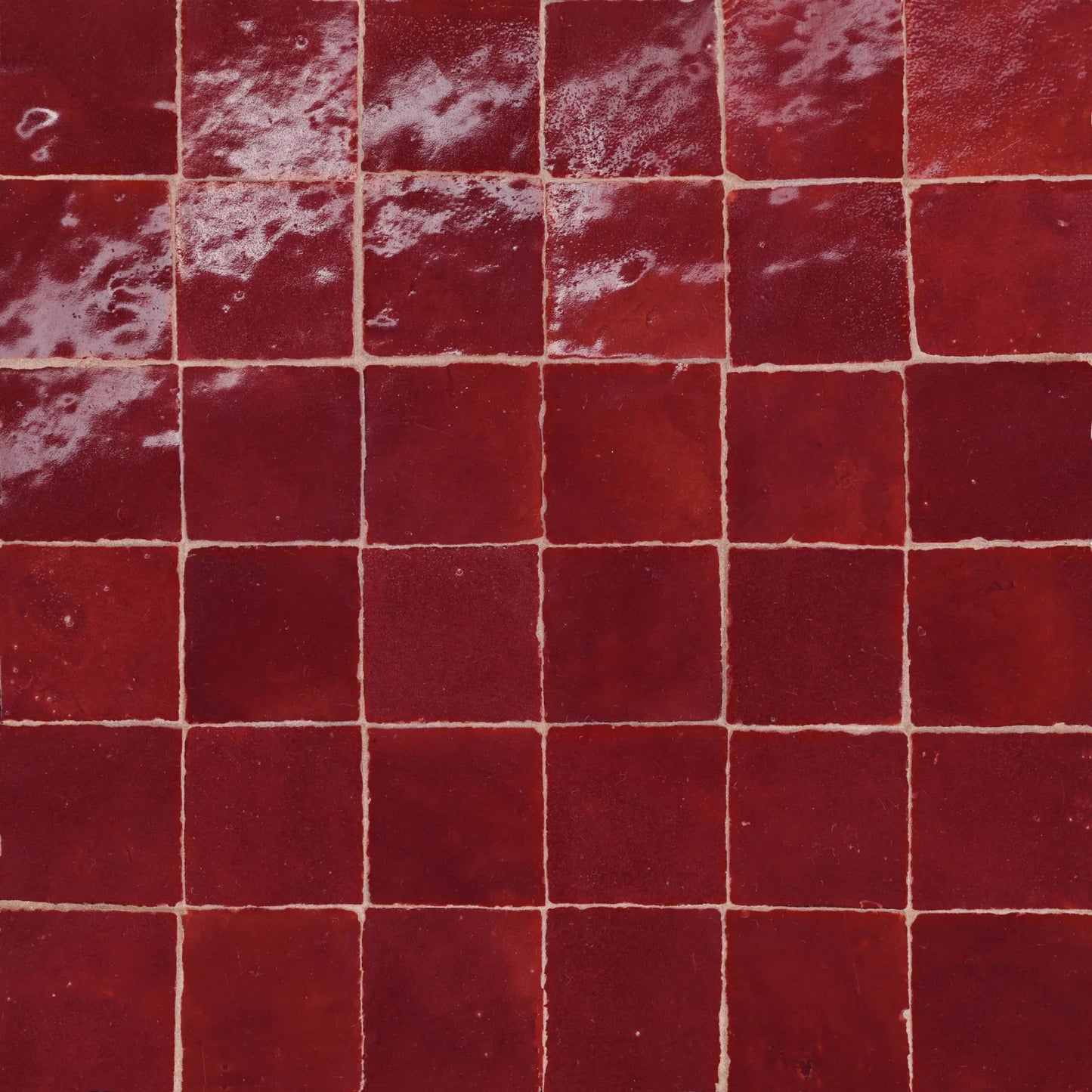 Bedrosians Zagora Collection Rouge (2" x 2" Square Pieces) 12" x 12" Glossy Zellige Ceramic Mosaic Tile