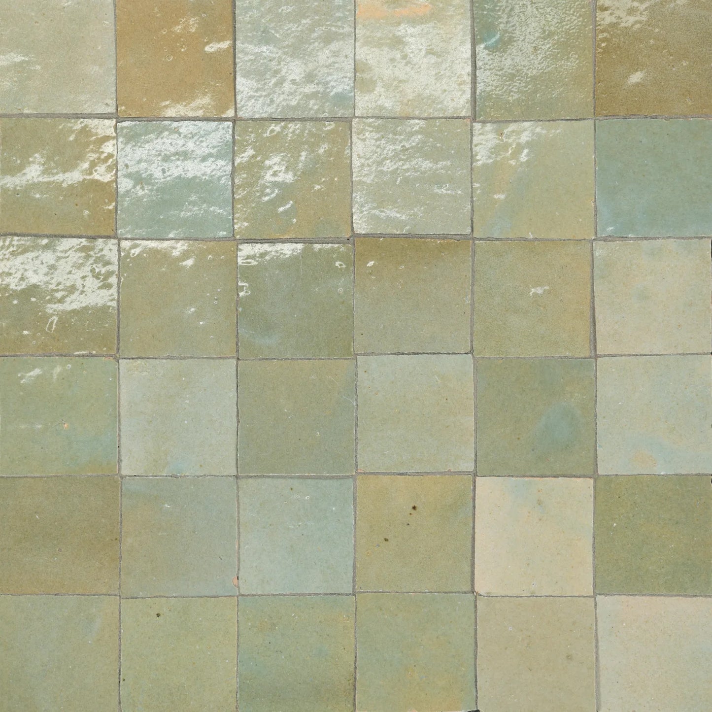 Bedrosians Zagora Collection Vert Gris (2" x 2" Square Pieces) 12" x 12" Glossy Zellige Ceramic Mosaic Tile