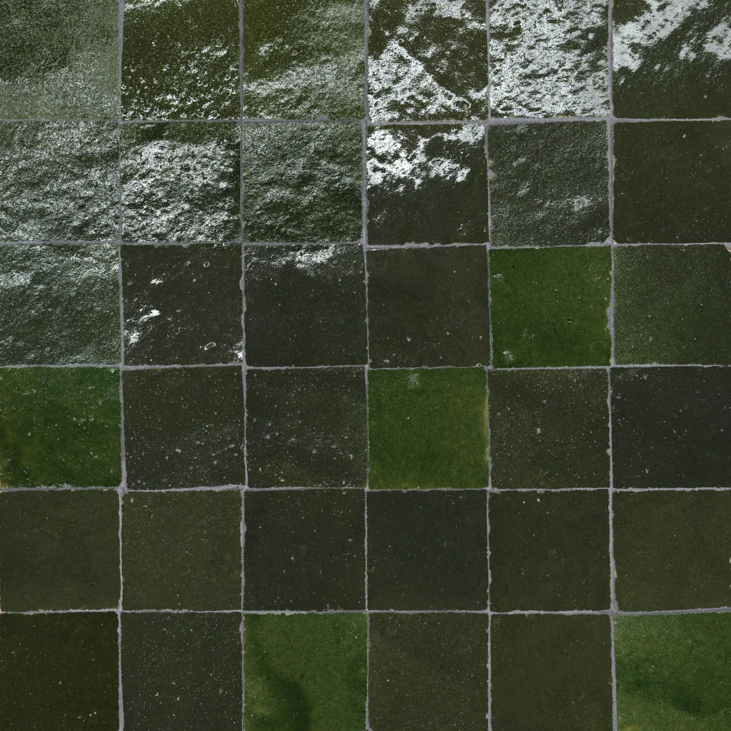 Bedrosians Zagora Collection Vert Mousse (2" x 2" Square Pieces) 12" x 12" Glossy Zellige Ceramic Mosaic Tile