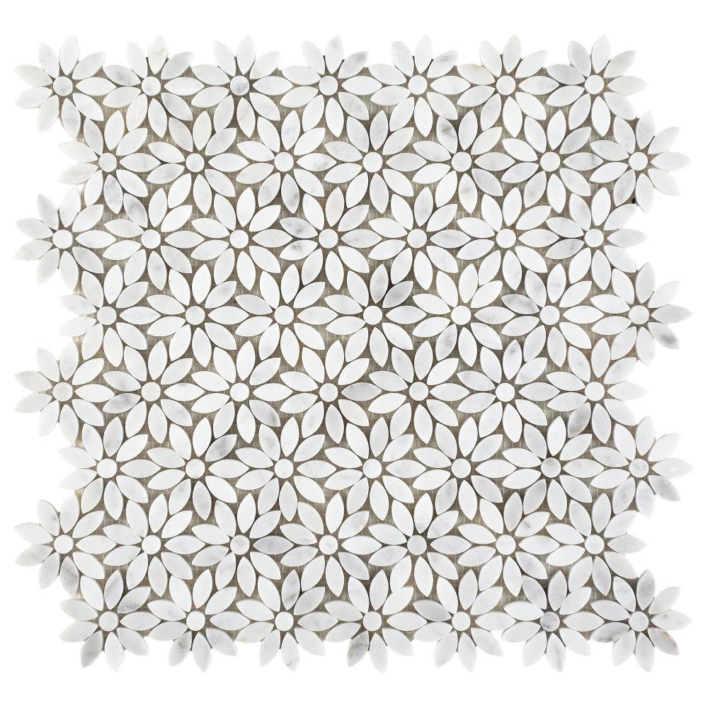 Elysium Tiles Daisy Wild Carrara 12.5" x 12.75" Marble Mosaic Tile