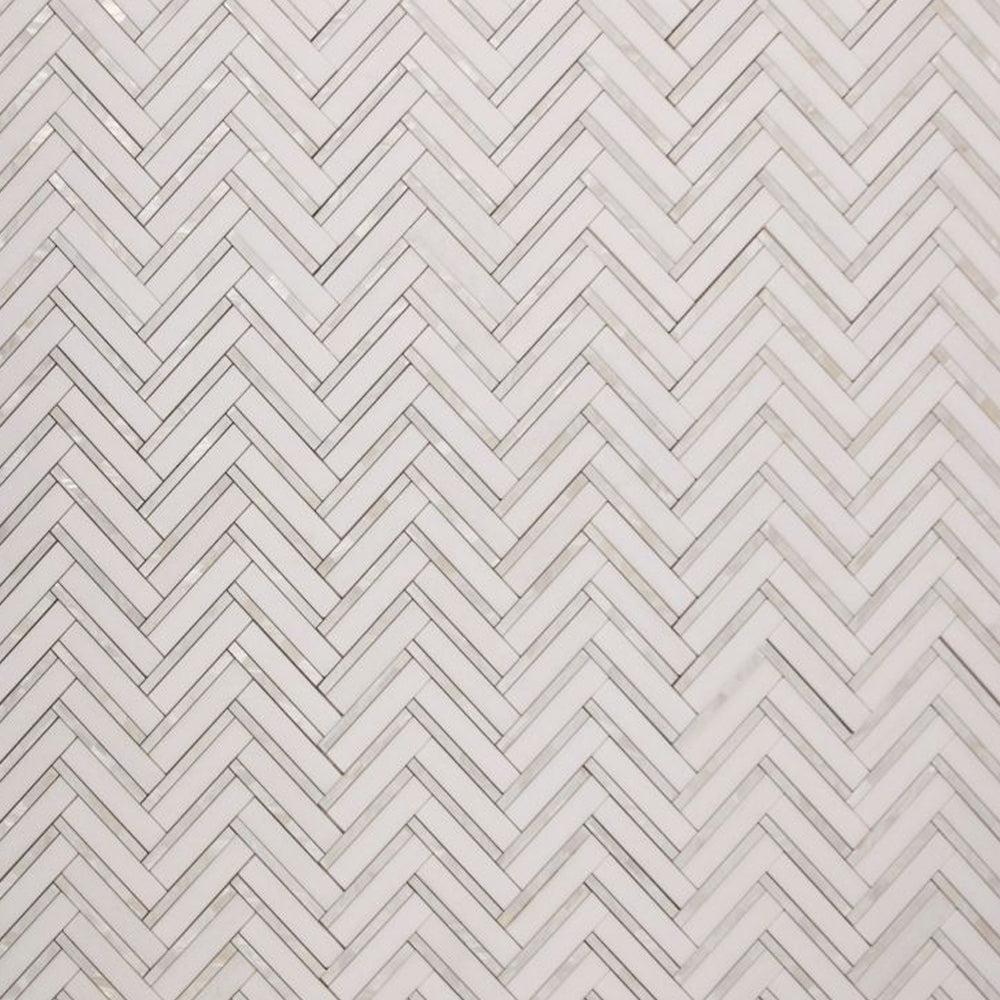 Elysium Tiles Diana Herringbone Thassos 11" x 11.75" Marble Mosaic Tile