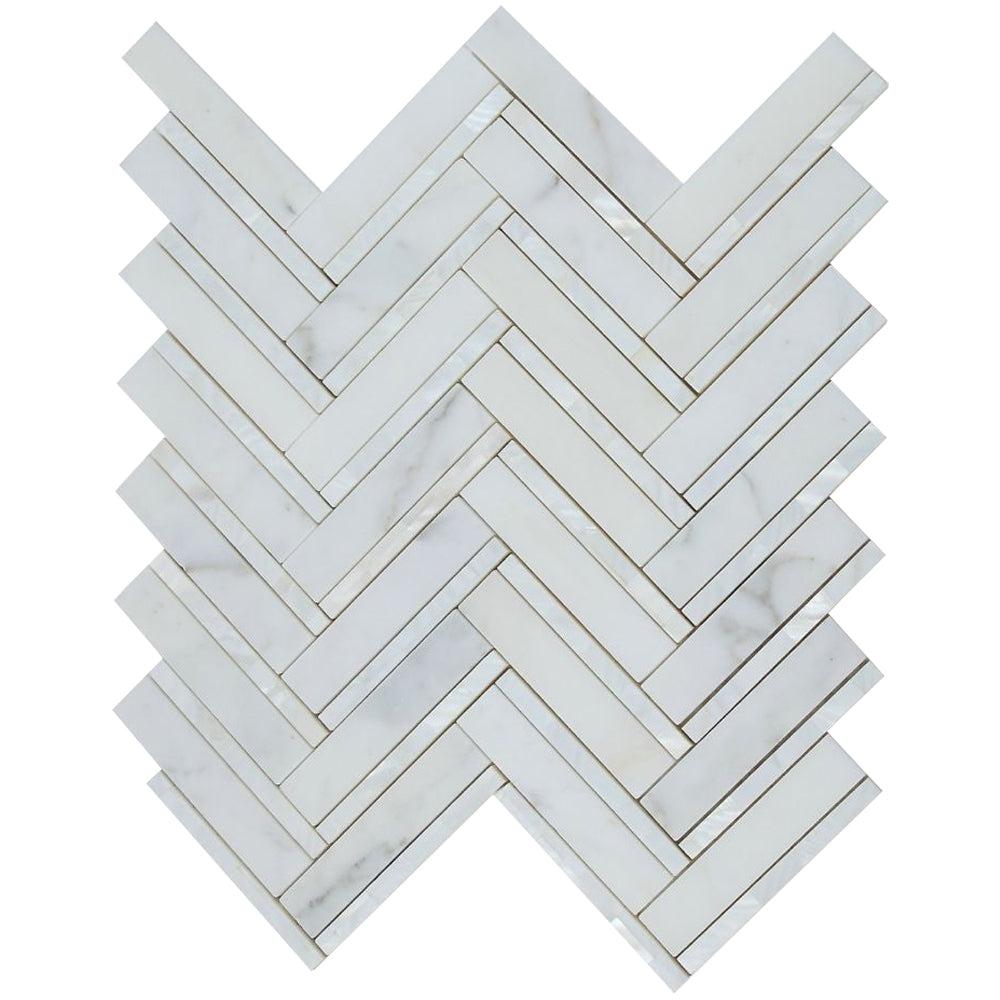 Elysium Tiles Diana Herringbone White 11" x 11.75" Marble Mosaic Tile