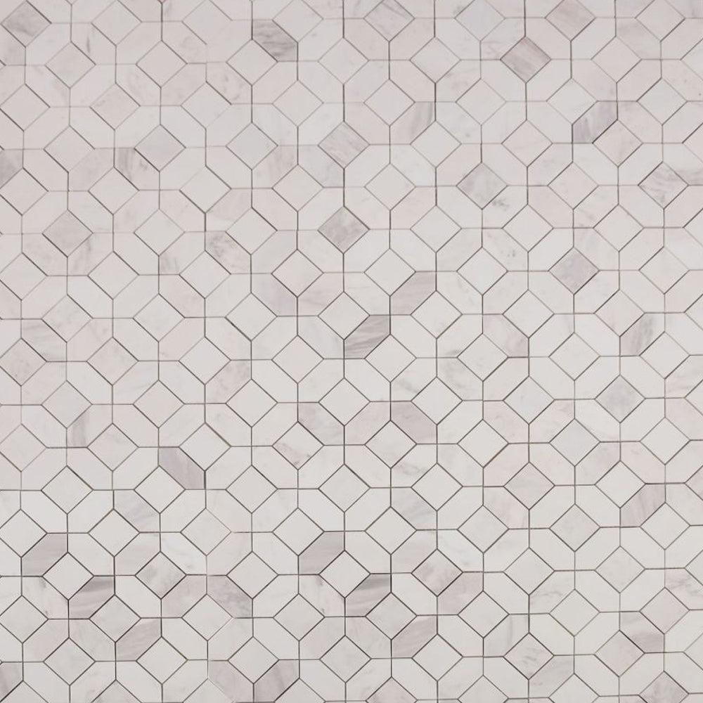 Elysium Tiles Eclipse White 12" x 12" Marble Mosaic Tile