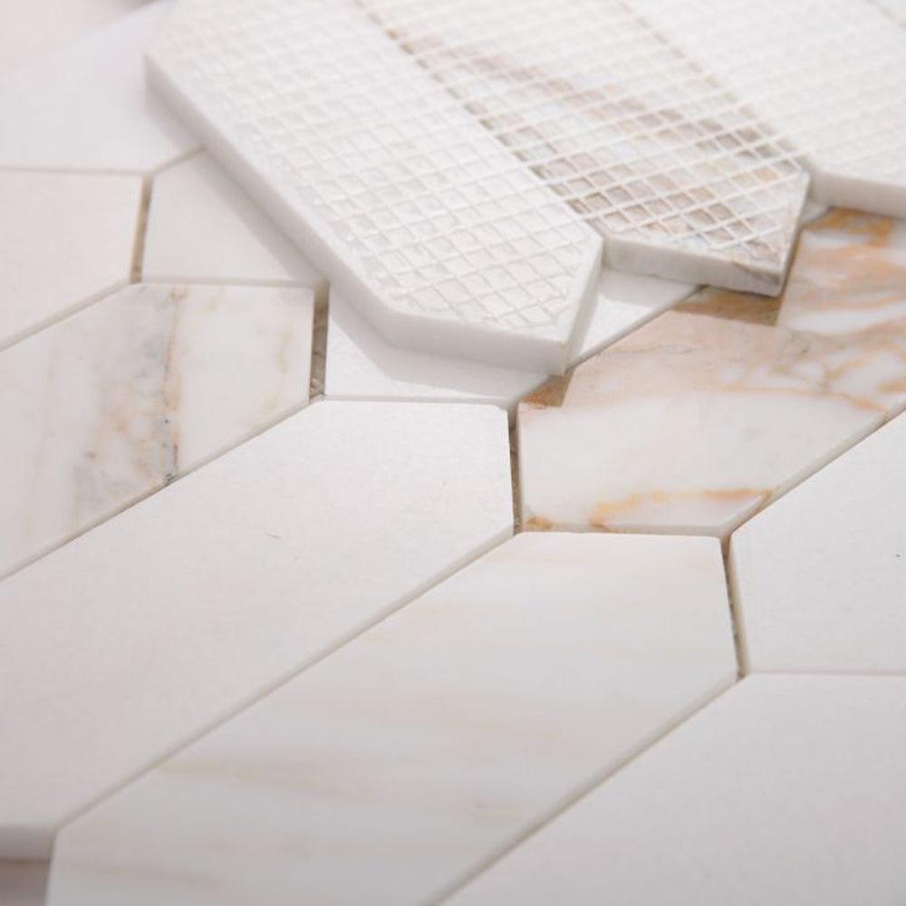 Elysium Tiles Elongated Hex Calacatta 11.75" x 15" Marble Mosaic Tile