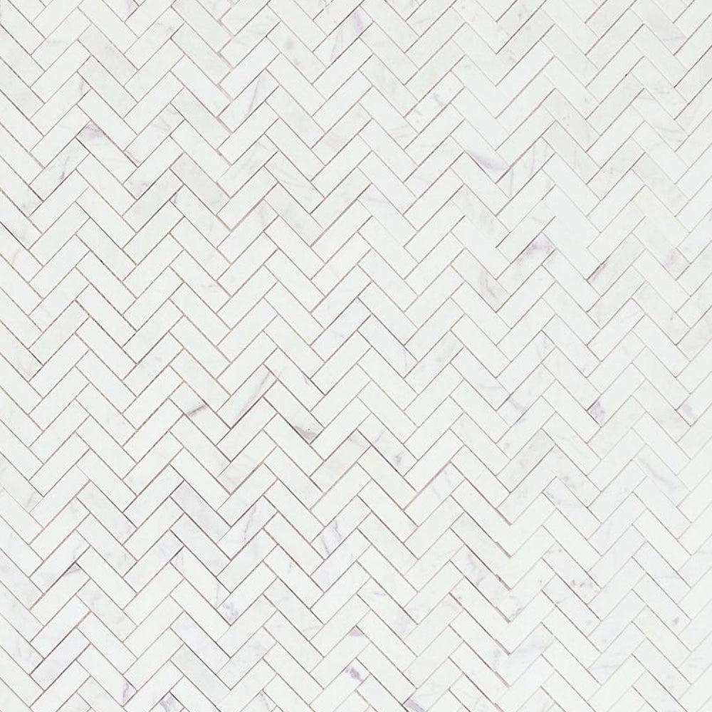 Elysium Tiles Herringbone Calacatta White Honed 11.25" x 11.25" Marble Mosaic Tile