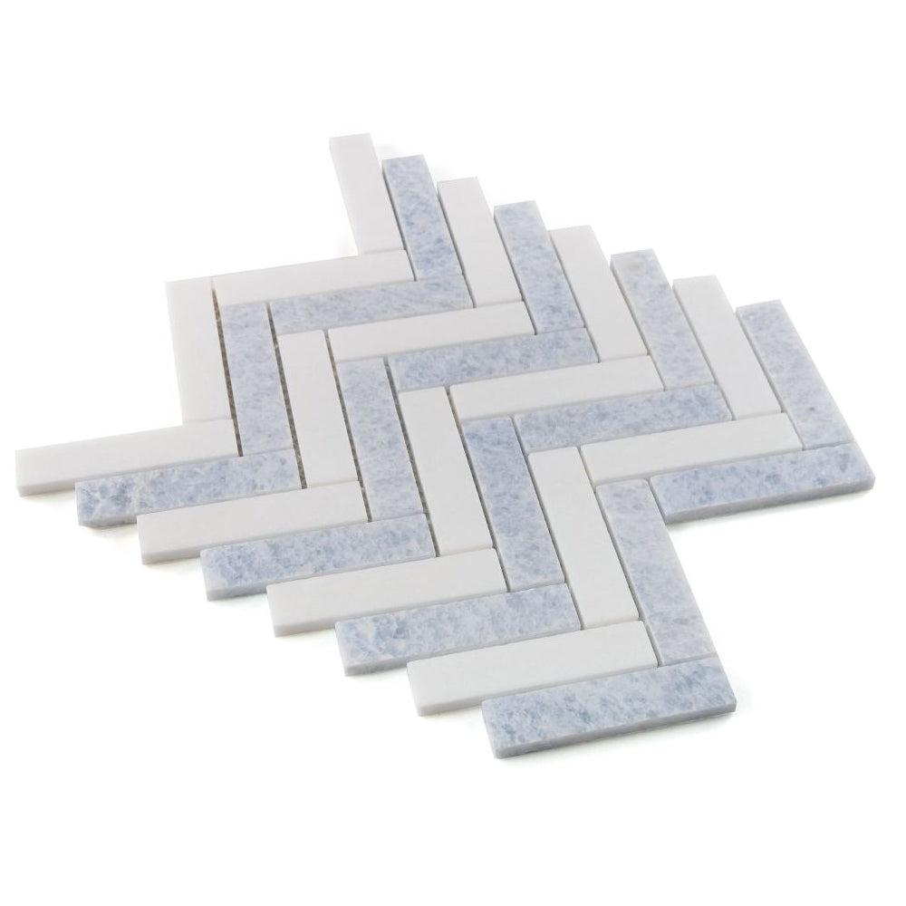 Elysium Tiles Herringbone Crystal Ocean 11.25" x 11.25" Marble Mosaic Tile