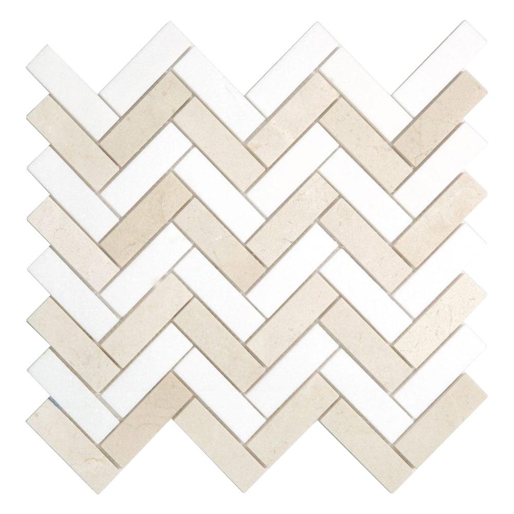 Elysium Tiles Herringbone Italian Marfil 11" x 12.5" Marble Mosaic Tile