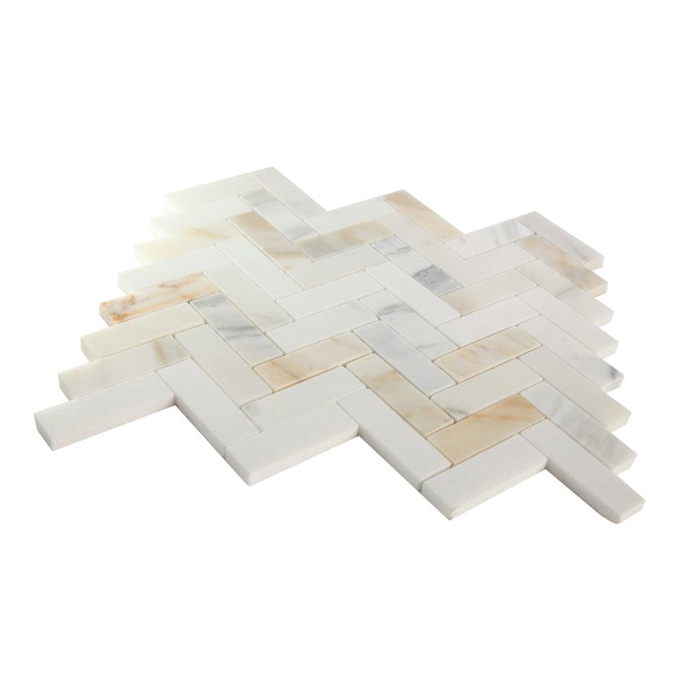Elysium Tiles Herringbone Sunrise Honed 11" x 12.5" Marble Mosaic Tile
