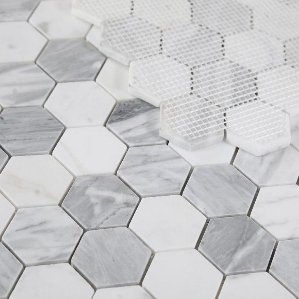 Elysium Tiles Hexagon Dusk (2" x 2" pieces) 11.75" x 12" Marble Mosaic Tile