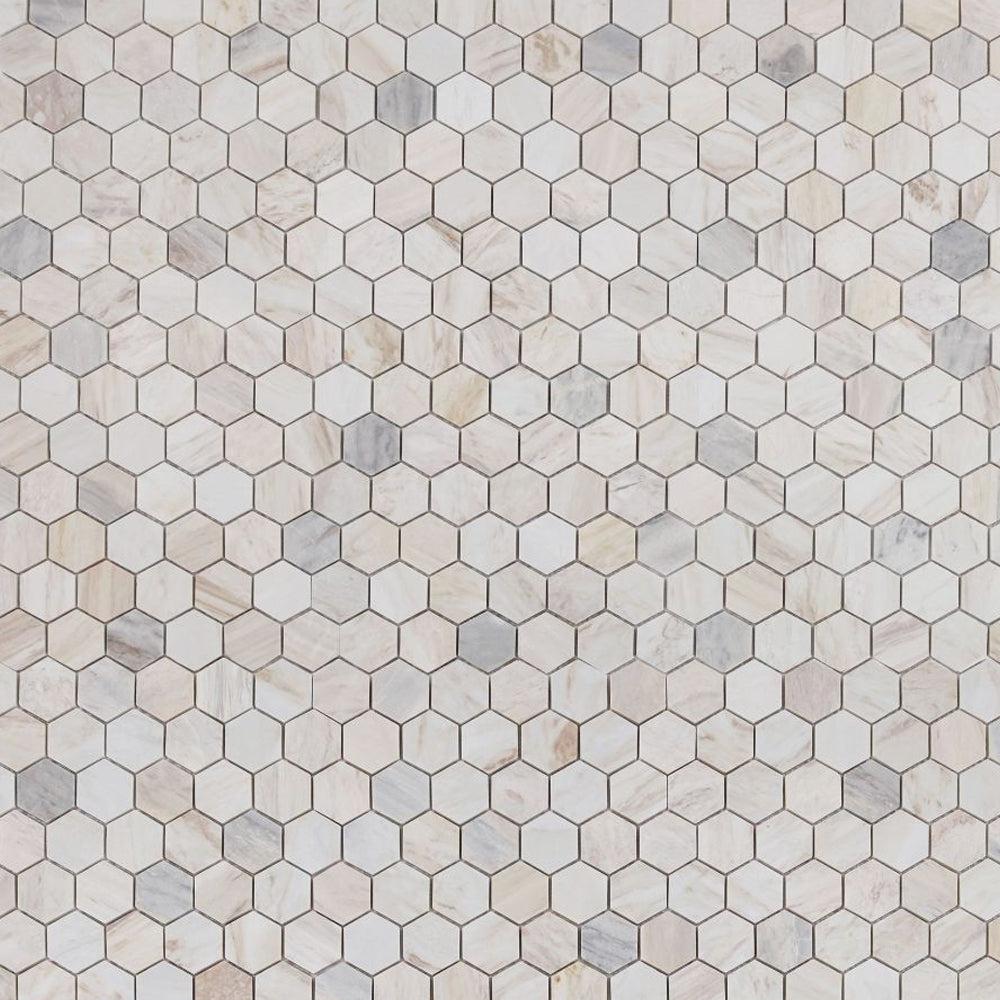 Elysium Tiles Hexagon Eura Honed (2" x 2" pieces) 11.75" x 12" Marble Mosaic Tile