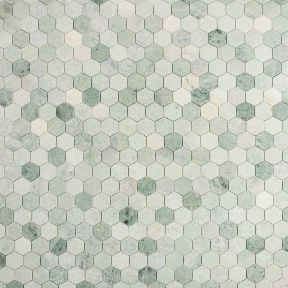 Elysium Tiles Hexagon Green (2" x 2" pieces) 11.75" x 12" Marble Mosaic Tile