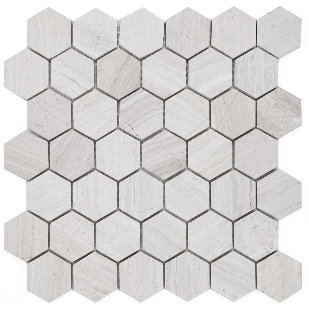 Elysium Tiles Hexagon Grey (2" x 2" pieces) 12" x 12" Marble Mosaic Tile