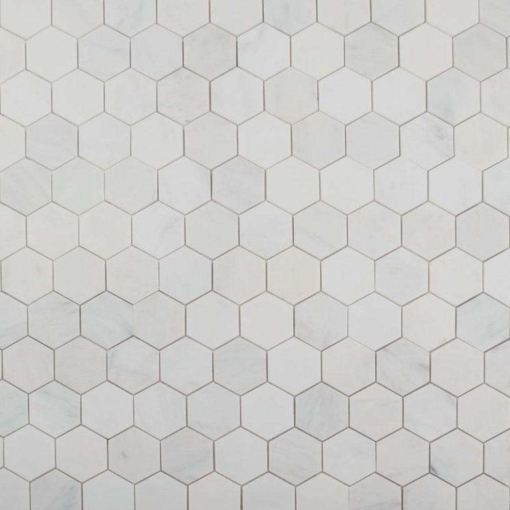 Elysium Tiles Hexagon Snow White Honed (3" x 3" pieces) 10.25" x 11.75" Marble Mosaic Tile