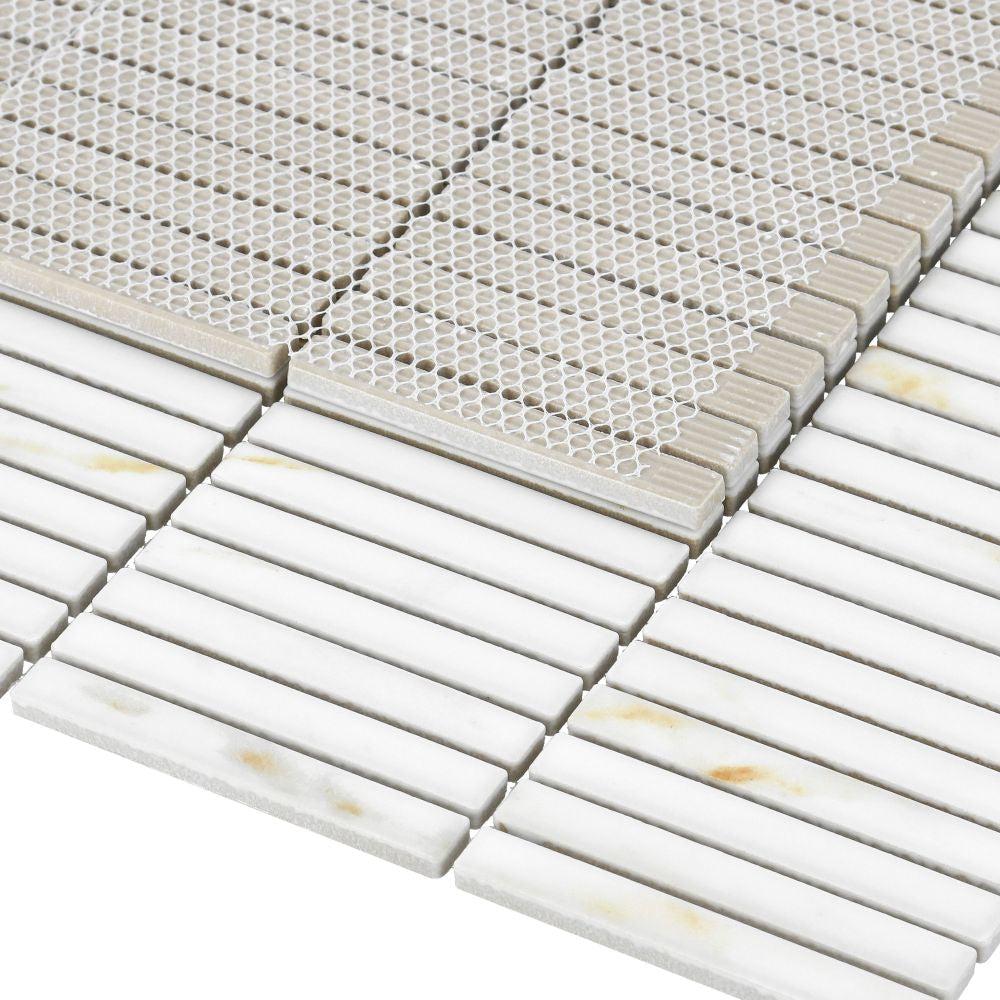 Elysium Tiles Hulu Calacatta Band Matte 11.25" x 12" Porcelain Mosaic Tile