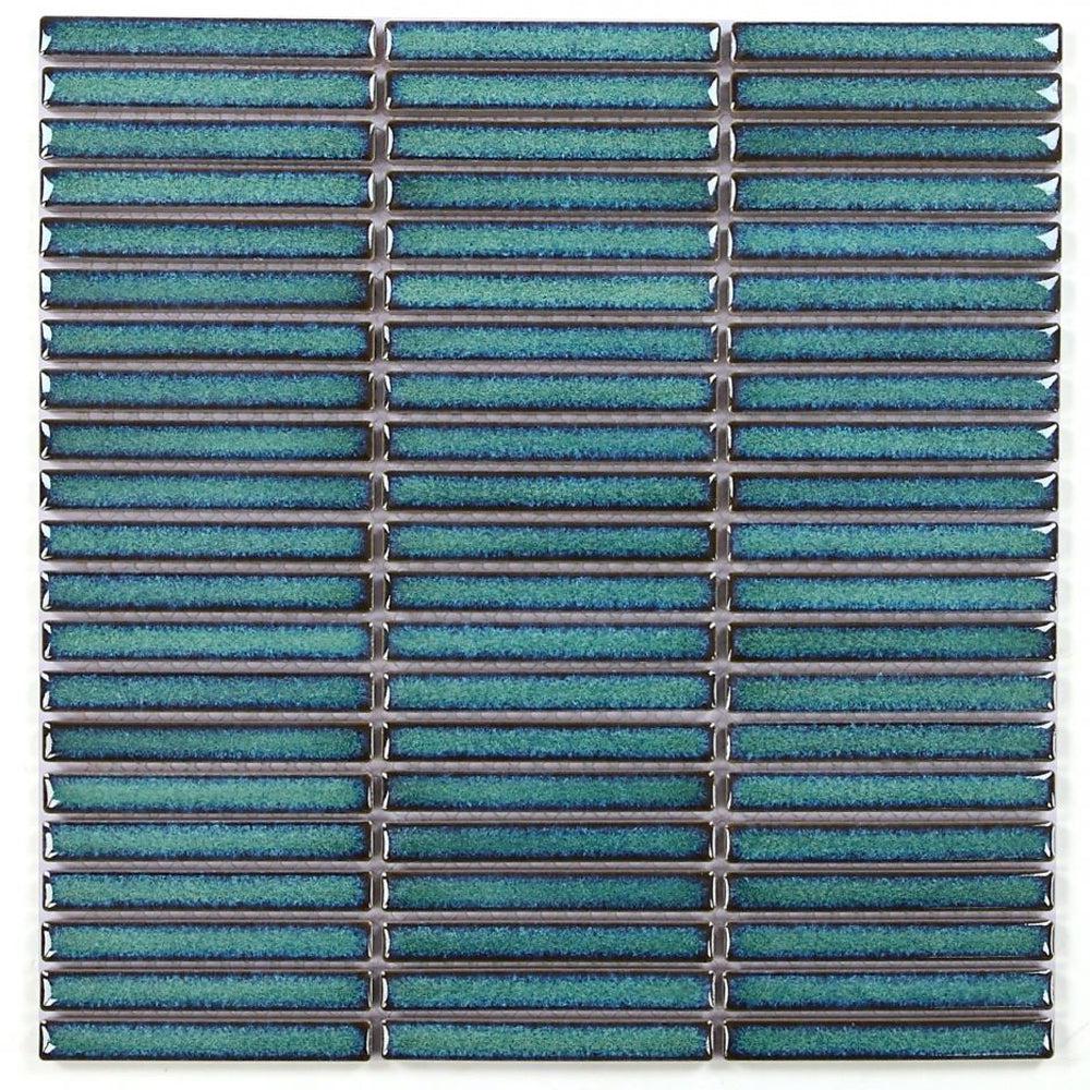 Elysium Tiles Hulu Turquoise Band 11" x 11.5" Porcelain Mosaic Tile
