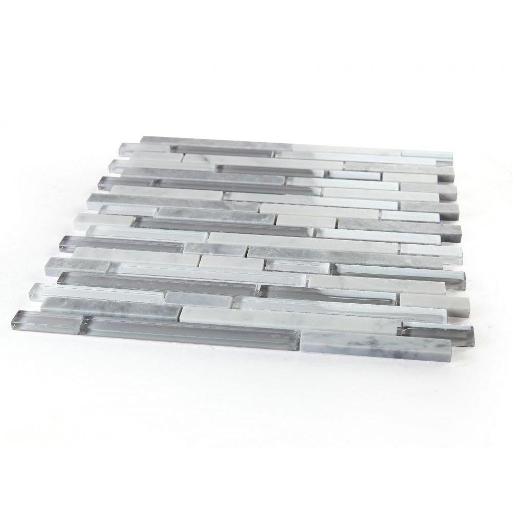 Elysium Tiles Linear Montage Grey 11.75" x 12" Marble and Glass Mosaic Tile