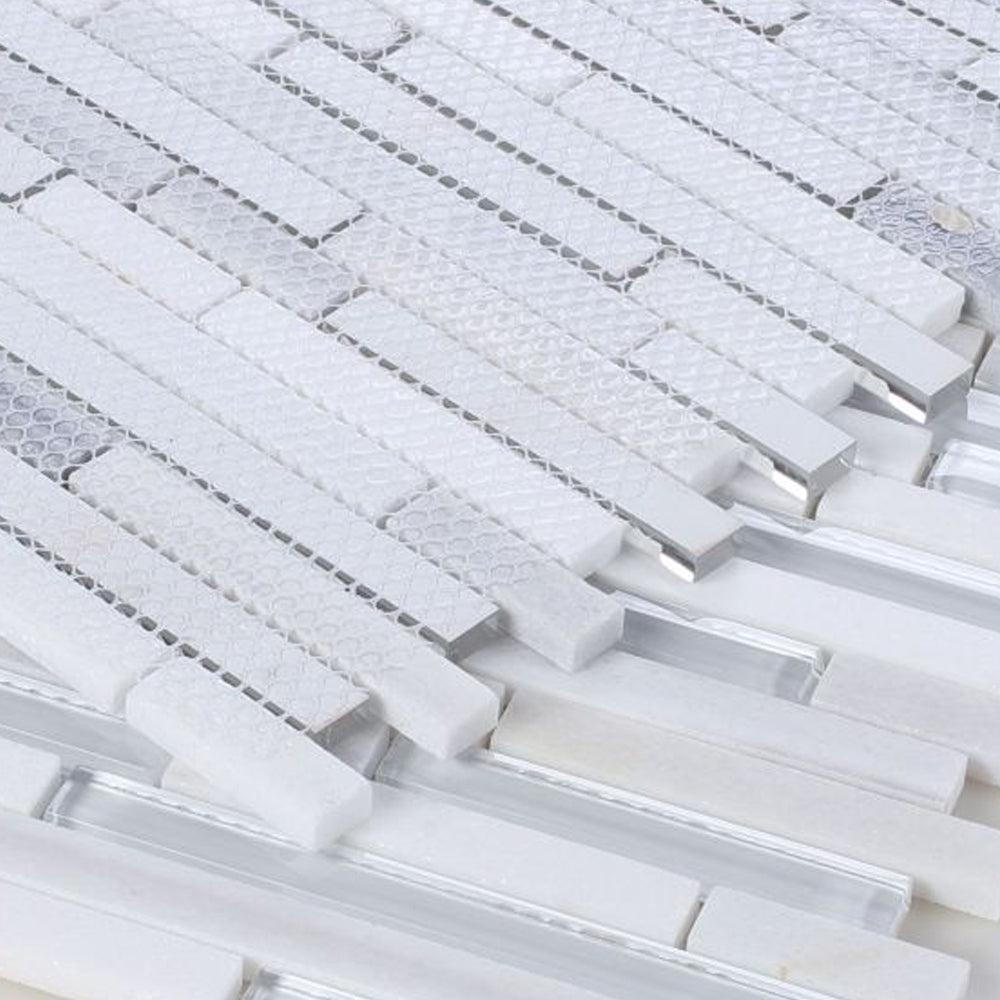 Elysium Tiles Linear Montage Light 11.75" x 12" Marble and Glass Mosaic Tile
