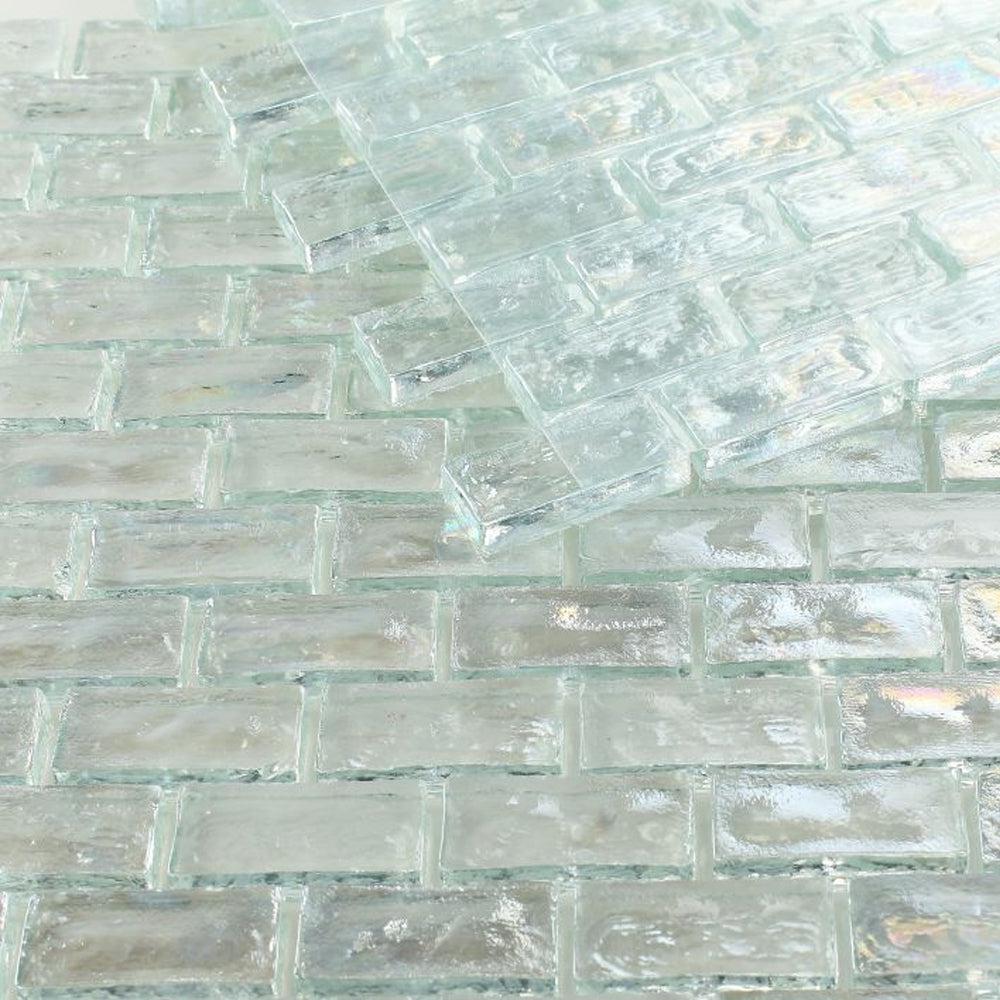 Elysium Tiles Malibu Clear Brick 12" x 12" Glass Mosaic Tile