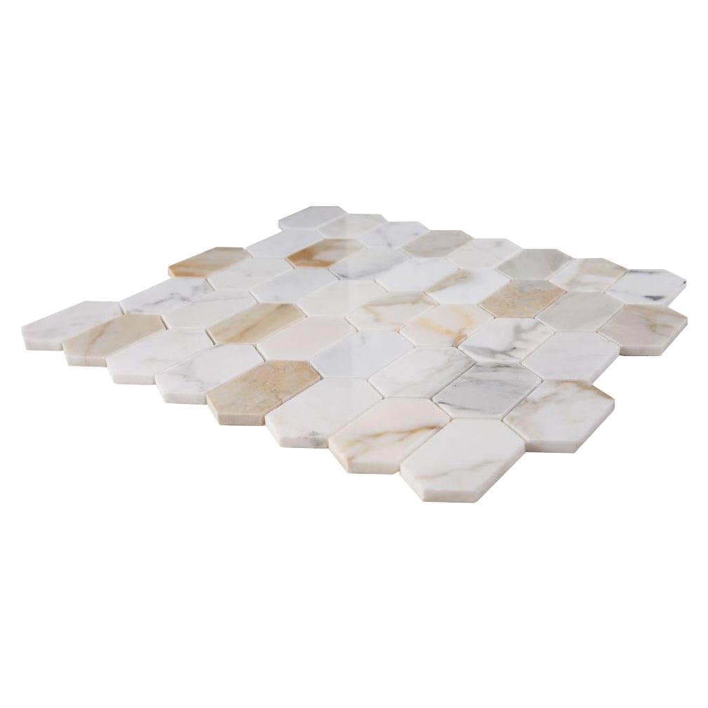 Elysium Tiles Montage Calacatta Gold Polished 12.5" x 13.25" Marble Mosaic Tile