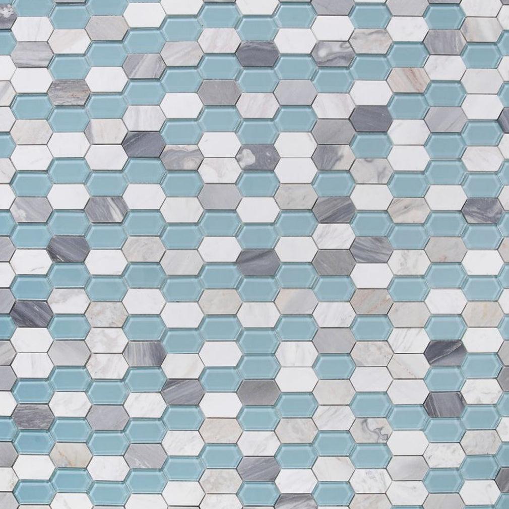Elysium Tiles Montage Sky 12.5" x 13.25" Marble and Glass Mosaic Tile