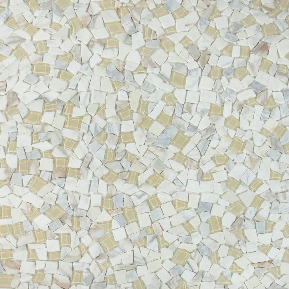 Elysium Tiles Pebble Calacatta Gold 12" x 12" Marble and Glass Mosaic Tile