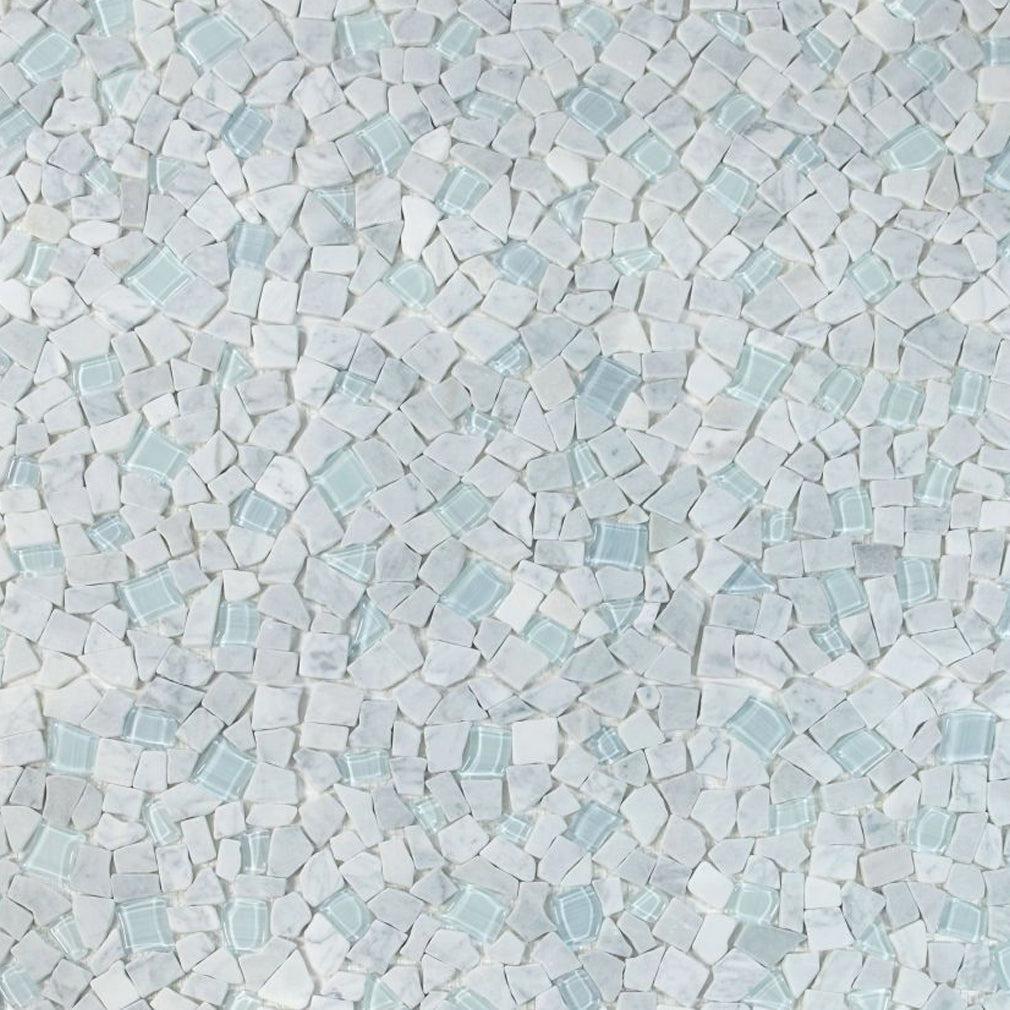 Elysium Tiles Pebble Carrara 12" x 12" Marble and Glass Mosaic Tile
