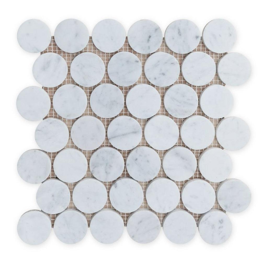 Elysium Tiles Penny Marble Large (2" x 2" pieces) Carrara Honed 11.75" x 12" Marble Mosaic Tile