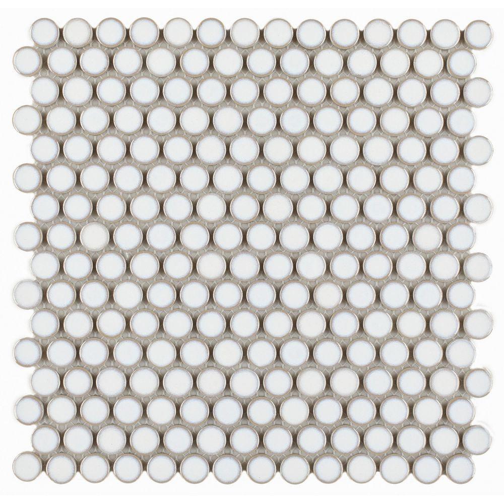 Elysium Tiles Penny Round Fancy White 11.5" x 12.25" Porcelain Mosaic Tile