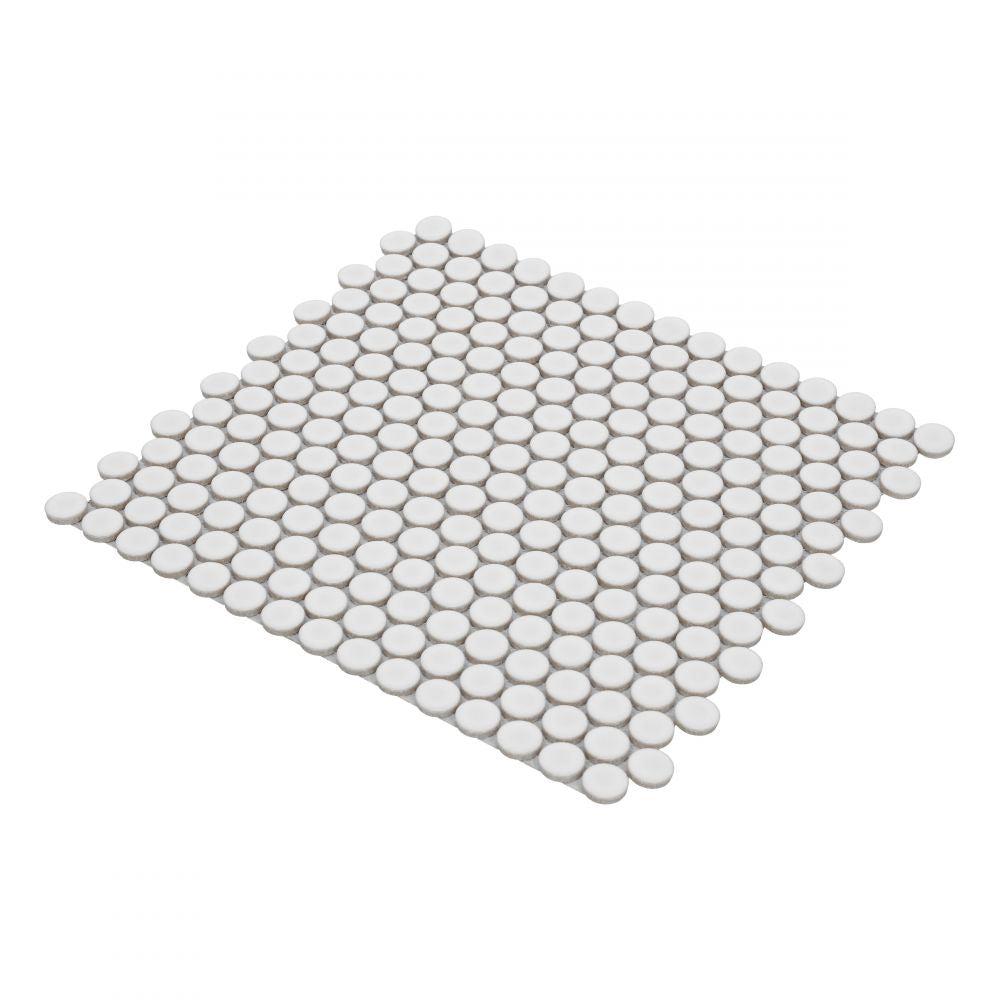 Elysium Tiles Penny Round White Matte 11.5" x 12.25" Porcelain Mosaic Tile