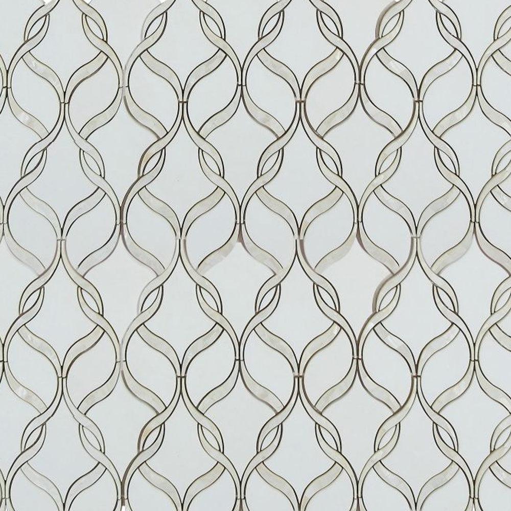 Elysium Tiles Prestige Pearl Thassos 7.25" x 11.75" Marble & Mirror Glass Mosaic Tile