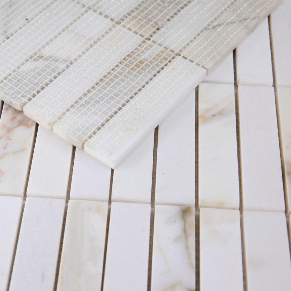 Elysium Tiles Slot Calacatta 11.75" x 11.75" Marble Mosaic Tile