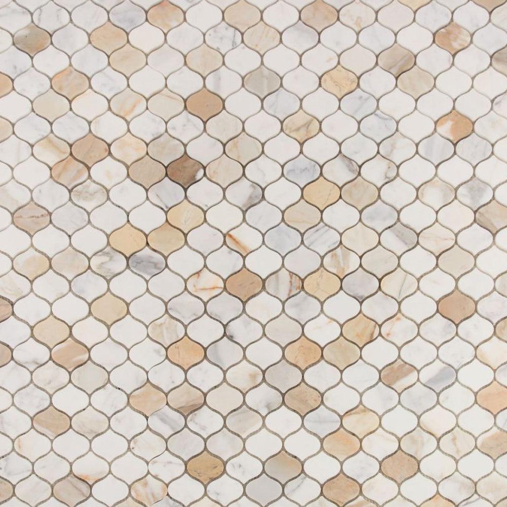 Elysium Tiles Water Drop Calacatta Gold Polished 11" x 11" Marble Mosaic Tile